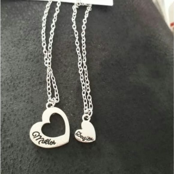 2PC/Set Mother Heart Daughter silver Necklaces Fam - Picture 5 of 7